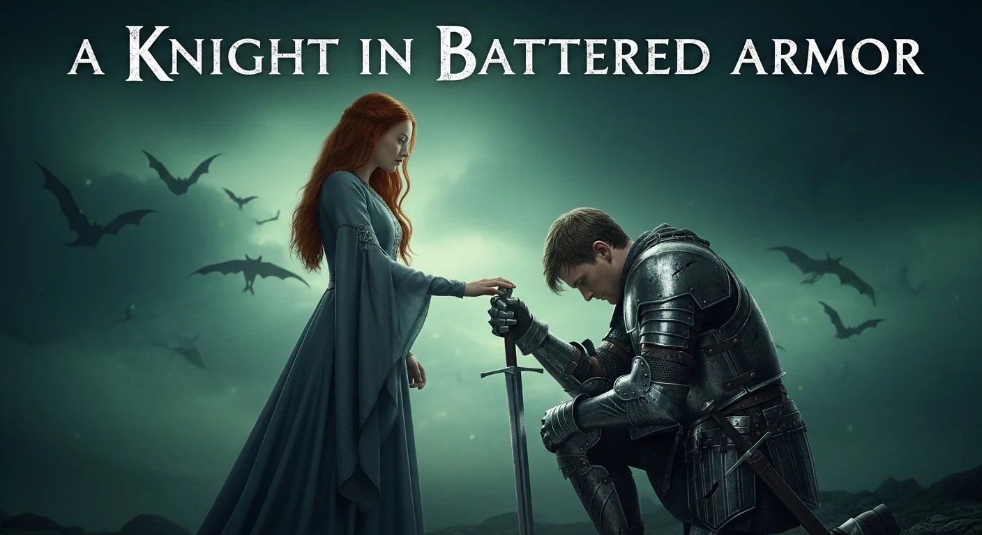 A queen and a kneeling battered knight in the kingdom of Elliria