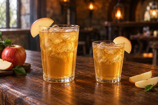 Apple Juice: regular-size serving on the left and child-size serving on the right