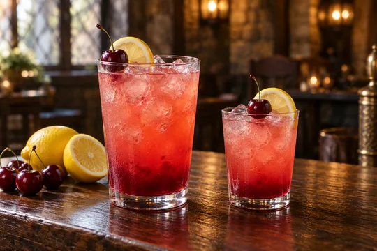 Cherry Lemonade: regular-size serving on the left and child-size serving on the right