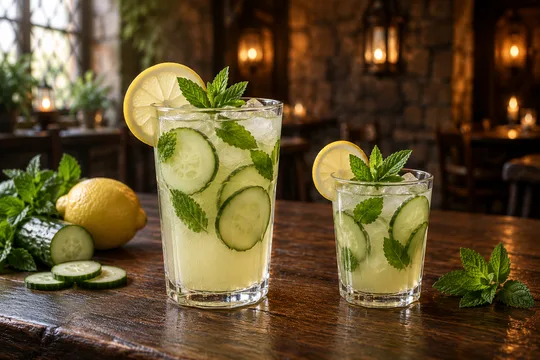 Cucumber & Mint Lemonade: regular-size serving on the left and child-size serving on the right