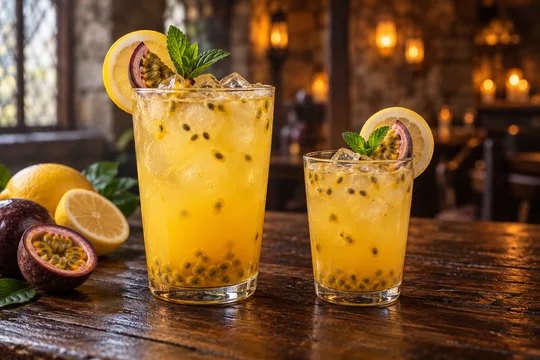 Passion Fruit Lemonade: regular-size serving on the left and child-size serving on the right
