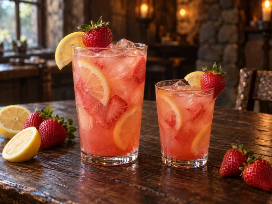 Strawberry Lemonade: regular-size serving on the left and child-size serving on the right