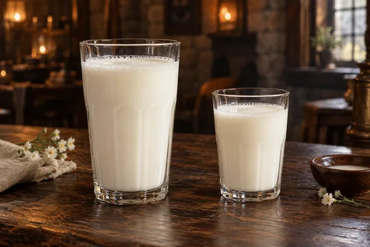 Milk: regular-size serving on the left and child-size serving on the right