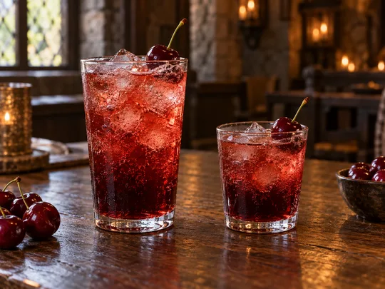Cherry Soda: regular-size serving on the left and child-size serving on the right