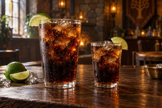 Cola: regular-size serving on the left and child-size serving on the right