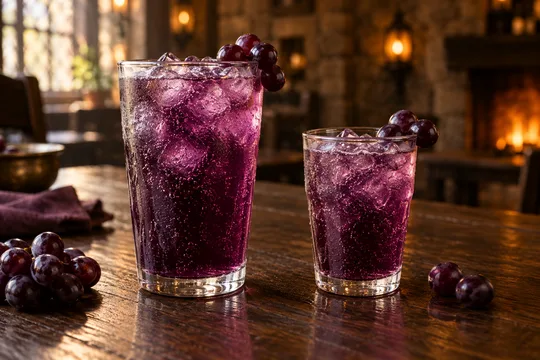 Grape Soda: regular-size serving on the left and child-size serving on the right