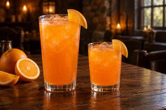 Orange Soda: regular-size serving on the left and child-size serving on the right