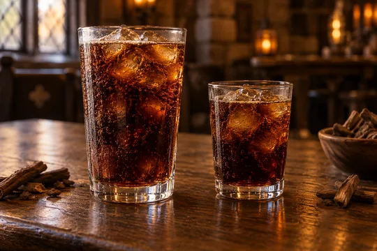 Root Beer: regular-size serving on the left and child-size serving on the right