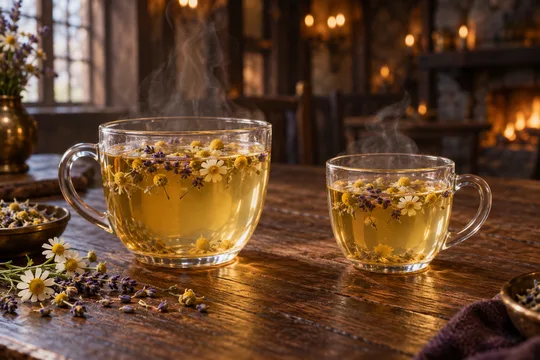 Chamomile & Lavender Herbal Tea: regular-size serving on the left and child-size serving on the right