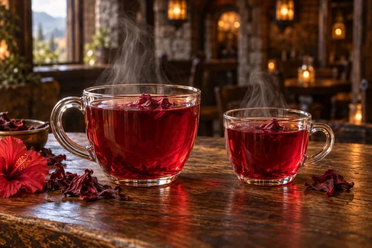 Hibiscus Herbal Tea: regular-size serving on the left and child-size serving on the right