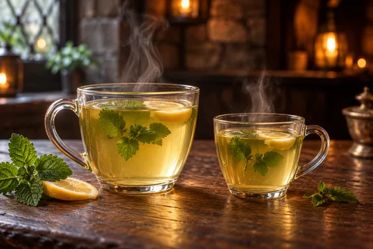 Lemon Balm Herbal Tea: regular-size serving on the left and child-size serving on the right