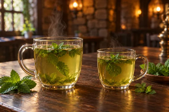 Spearmint Herbal Tea: regular-size serving on the left and child-size serving on the right